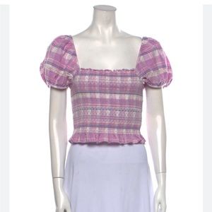 Love shack fancy print purple checked square neck